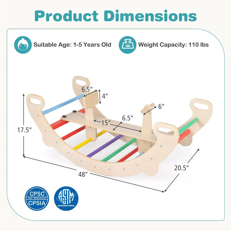 4-in-1 Multifunctional Wooden Climbing Toys with Rocker and Crawling Tunnel-Multicolor by DirectDeals