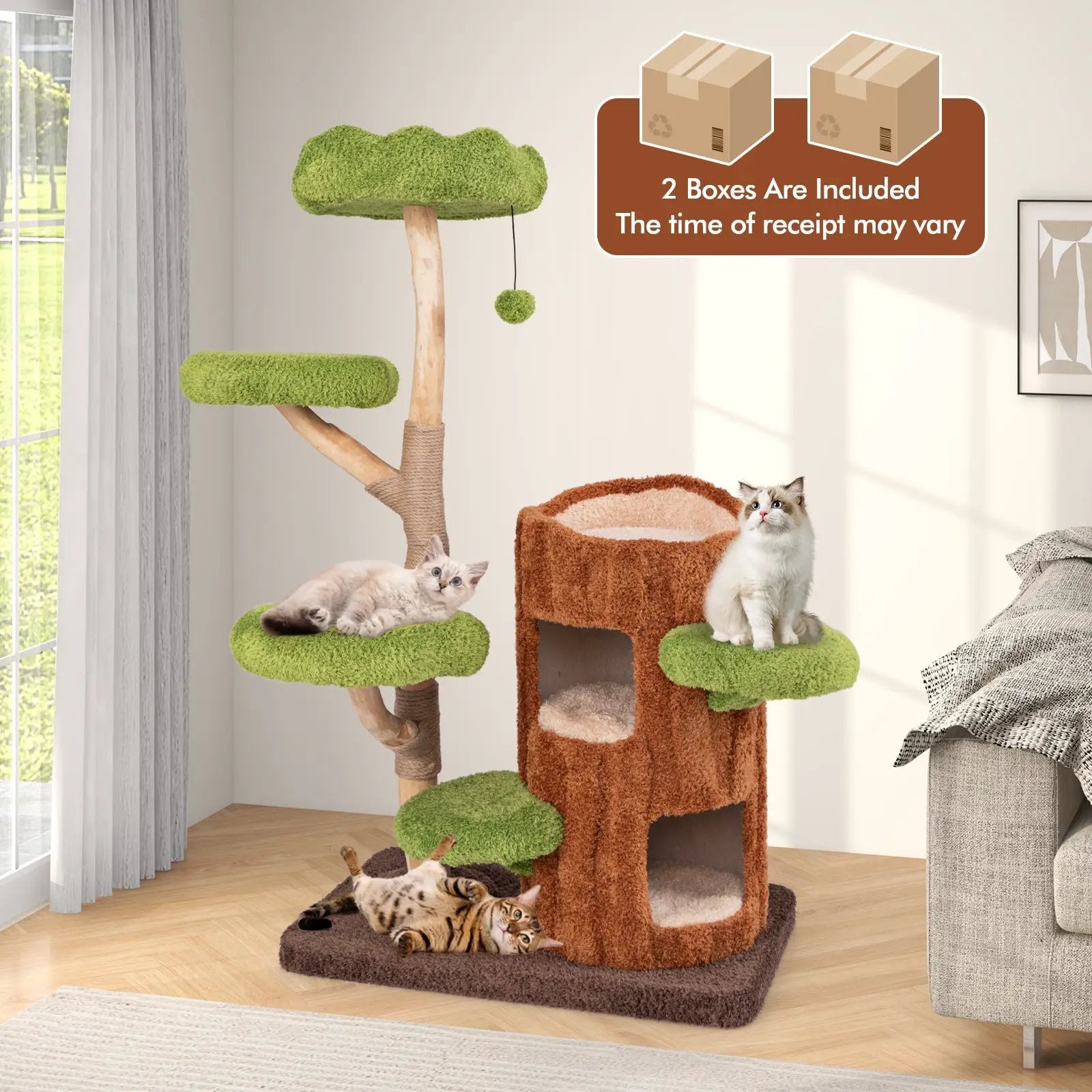 Multi-level Cat Tree with Double Decker Cat House and Sisal Panel-Brown by DirectDeals