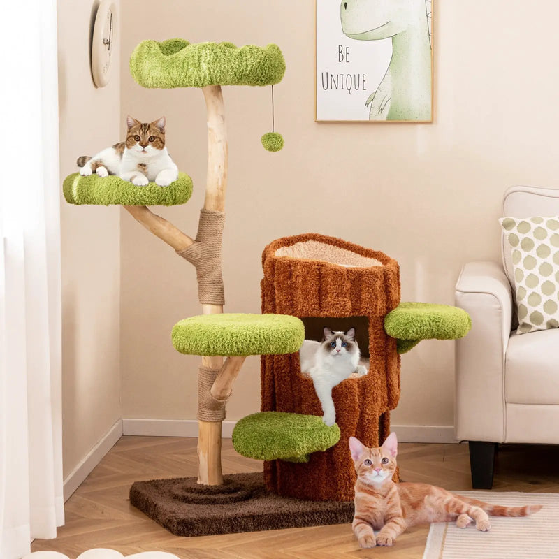 Multi-level Cat Tree with Double Decker Cat House and Sisal Panel-Brown by DirectDeals