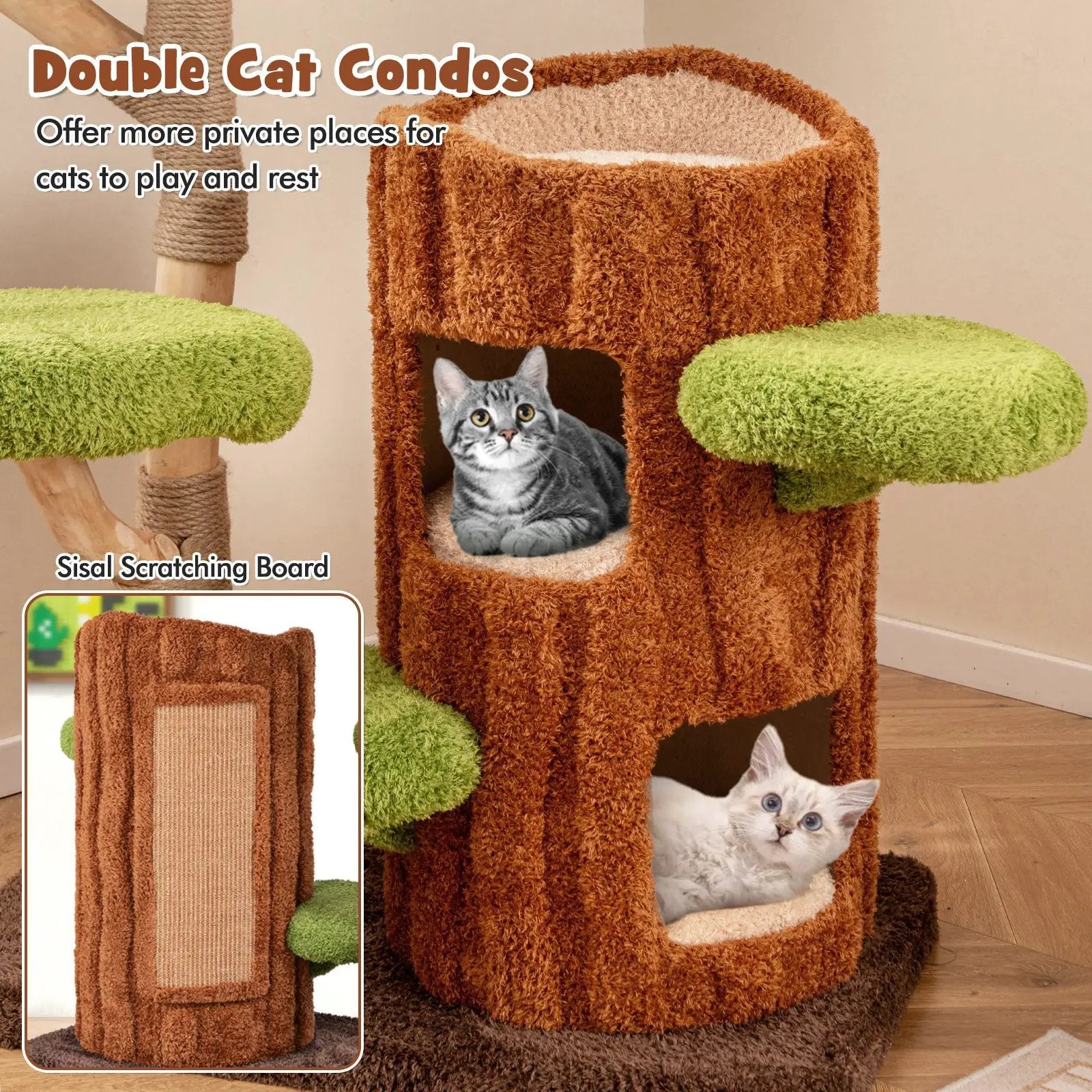 Multi-level Cat Tree with Double Decker Cat House and Sisal Panel-Brown by DirectDeals