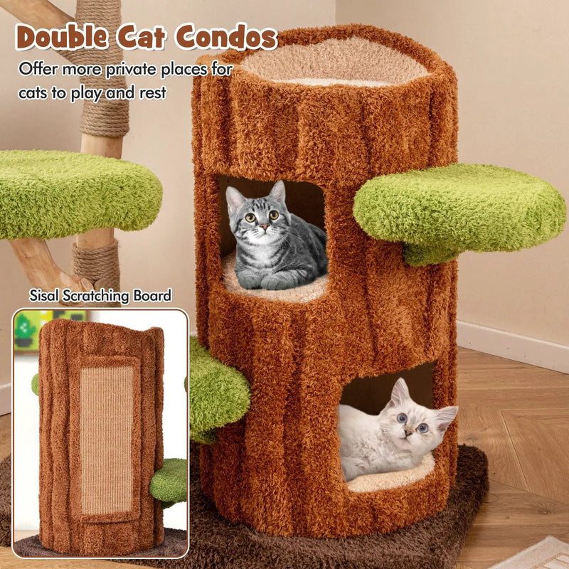Multi-level Cat Tree with Double Decker Cat House and Sisal Panel-Brown by DirectDeals