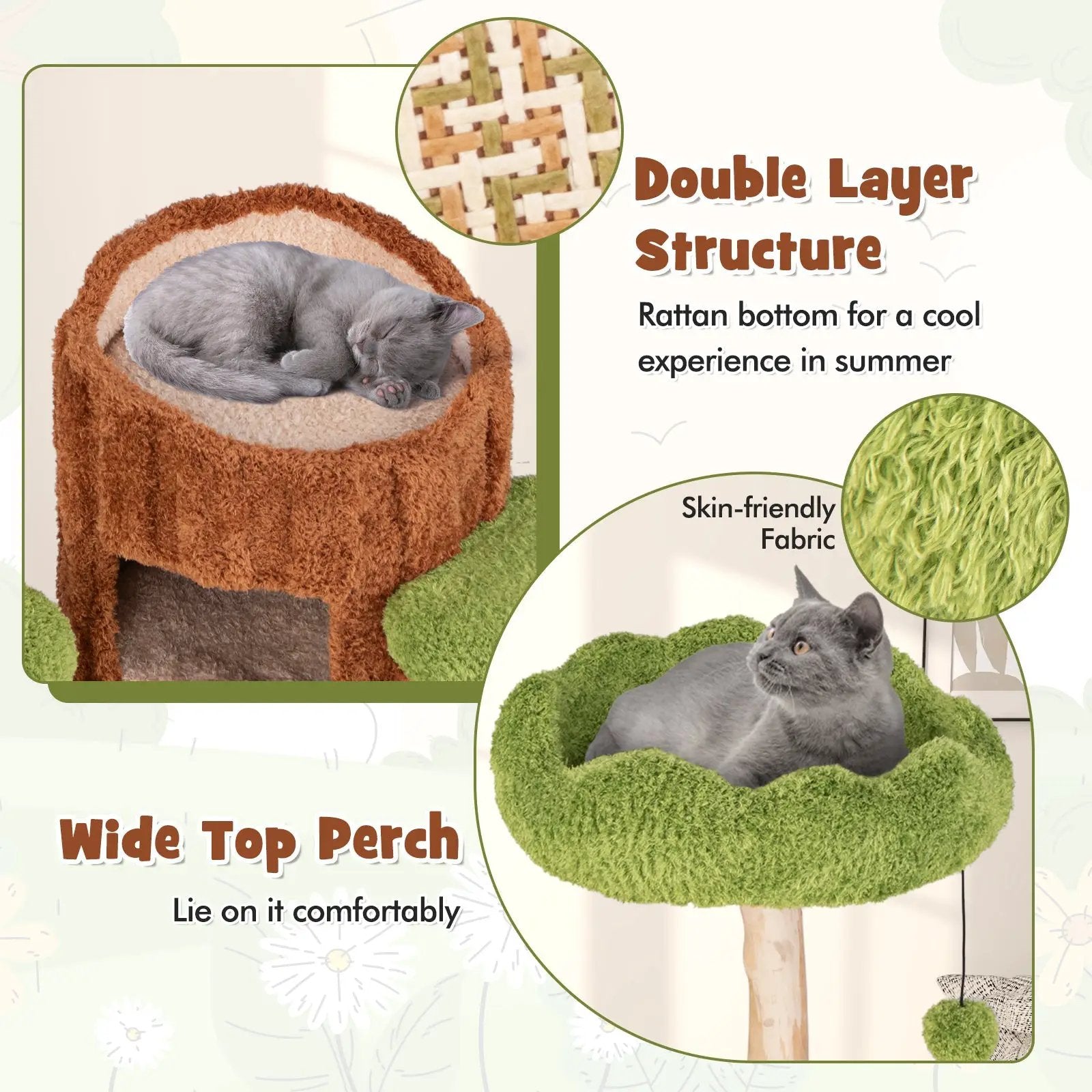 Multi-level Cat Tree with Double Decker Cat House and Sisal Panel-Brown by DirectDeals