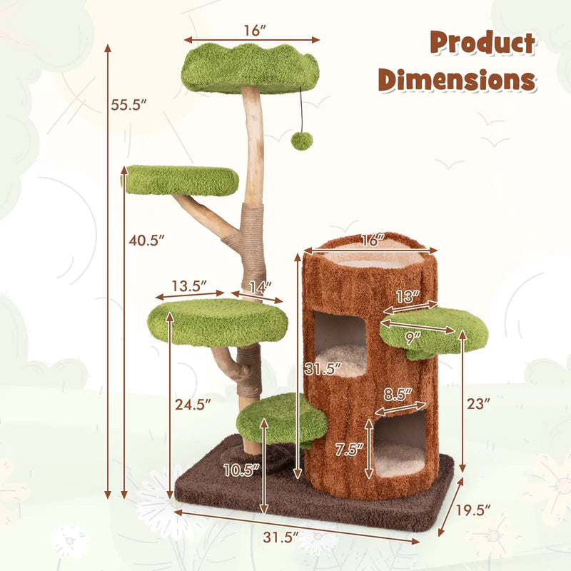 Multi-level Cat Tree with Double Decker Cat House and Sisal Panel-Brown by DirectDeals