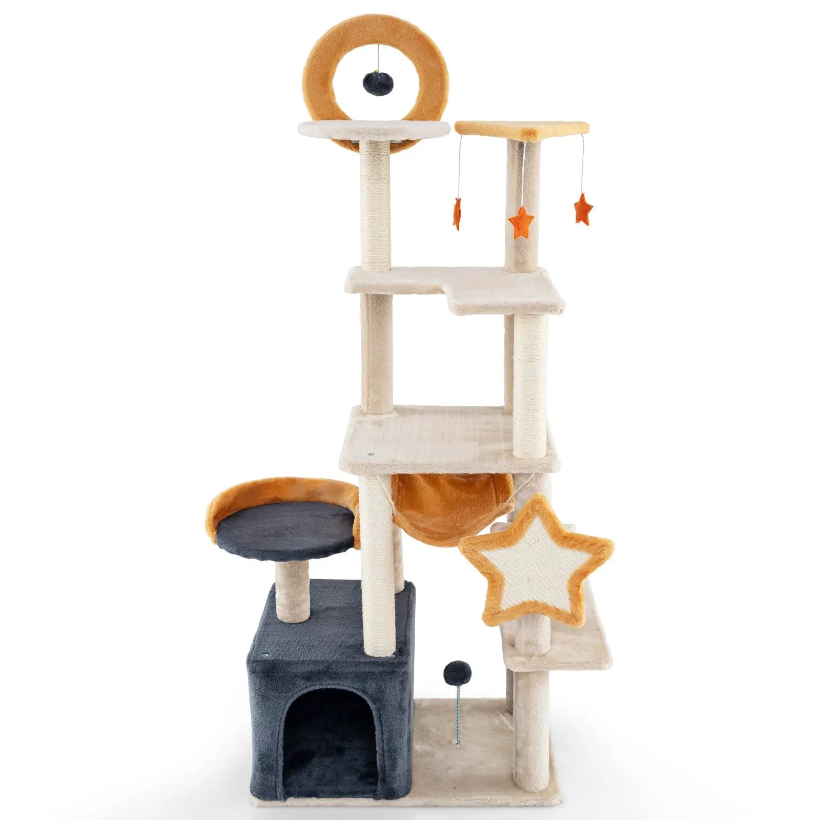 63 Inch Multi-level Cat Tower with Scratching Board and Toys by DirectDeals