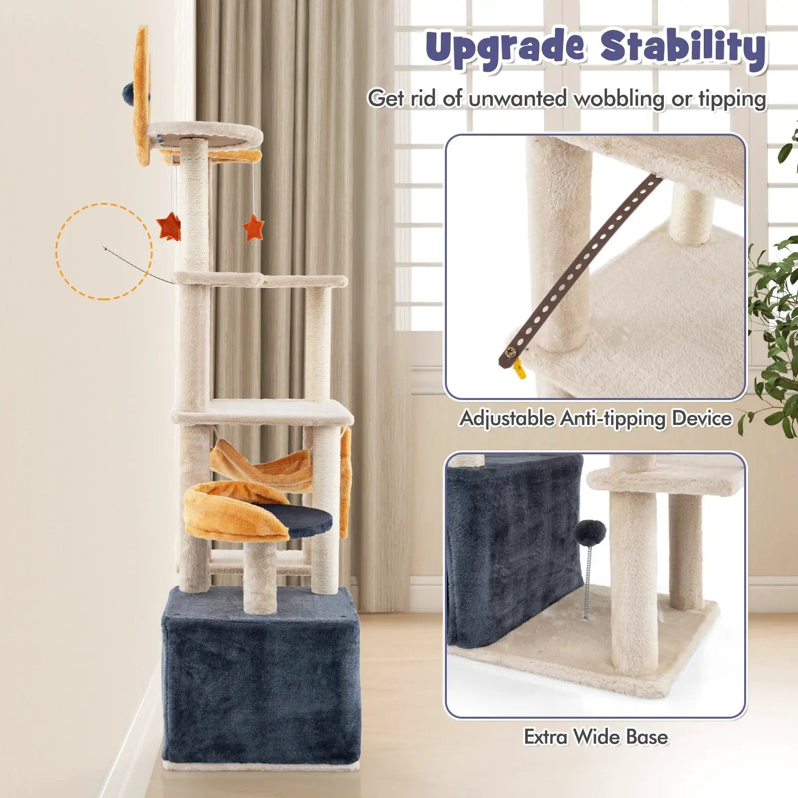 63 Inch Multi-level Cat Tower with Scratching Board and Toys by DirectDeals