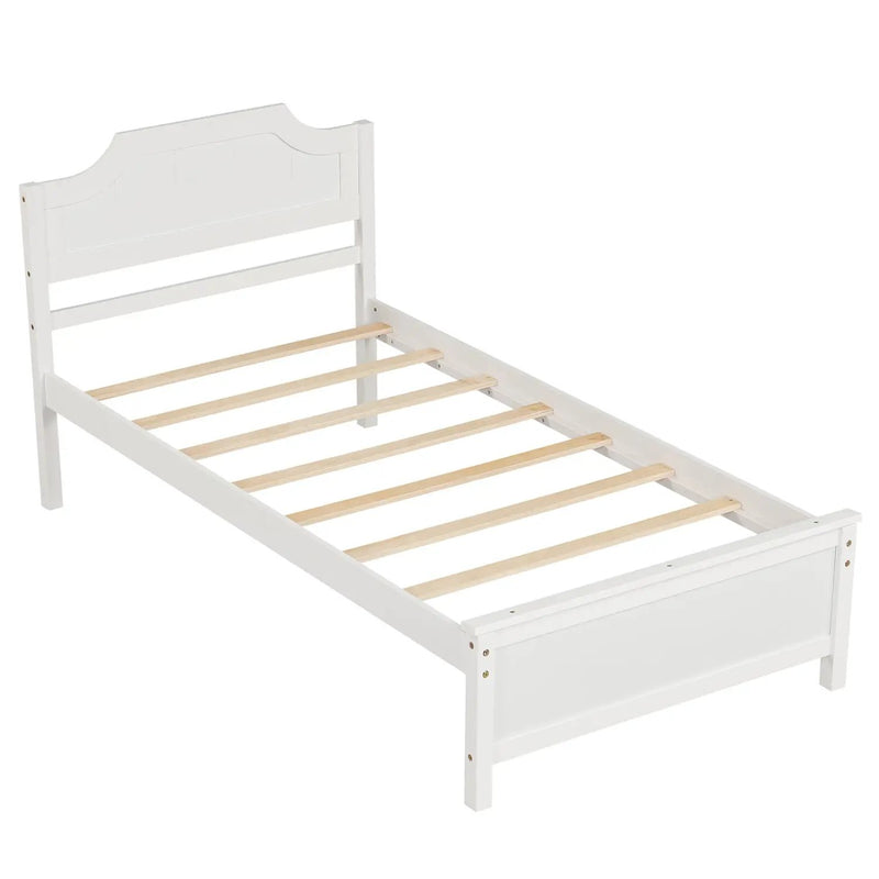 Solid Wood Platform Bed Frame with Headboard in White by DirectDeals
