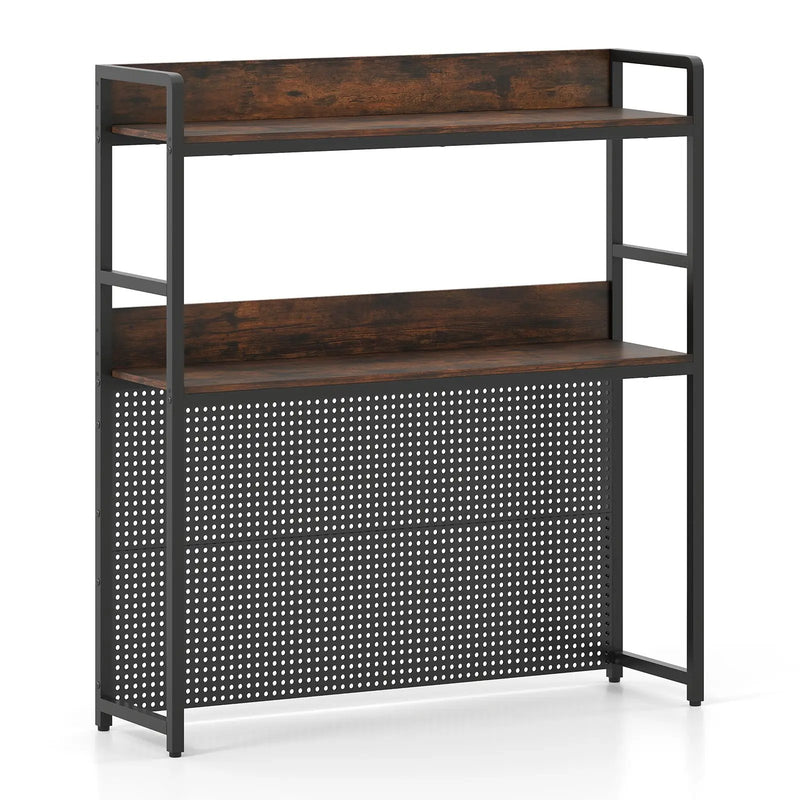 Multipurpose 2-Tier Desktop Bookshelf with Pegboard for up to 32 Inch Computer Monitor-Rustic Brown by DirectDeals