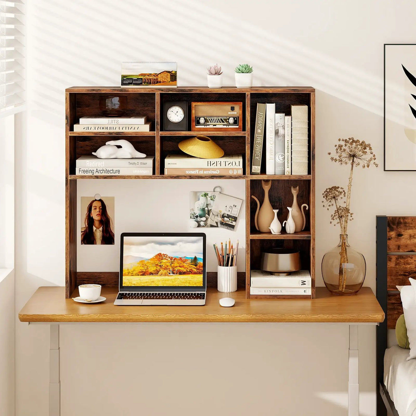 Desktop Bookshelf with 7 Open Cubbies and 3 Adjustable Shelves by DirectDeals