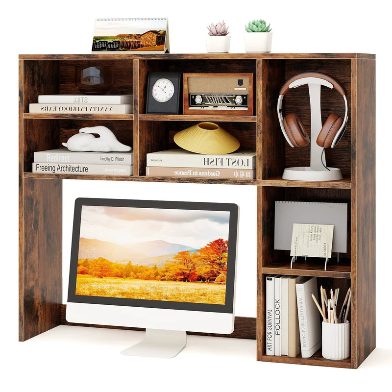 Desktop Bookshelf with 7 Open Cubbies and 3 Adjustable Shelves by DirectDeals