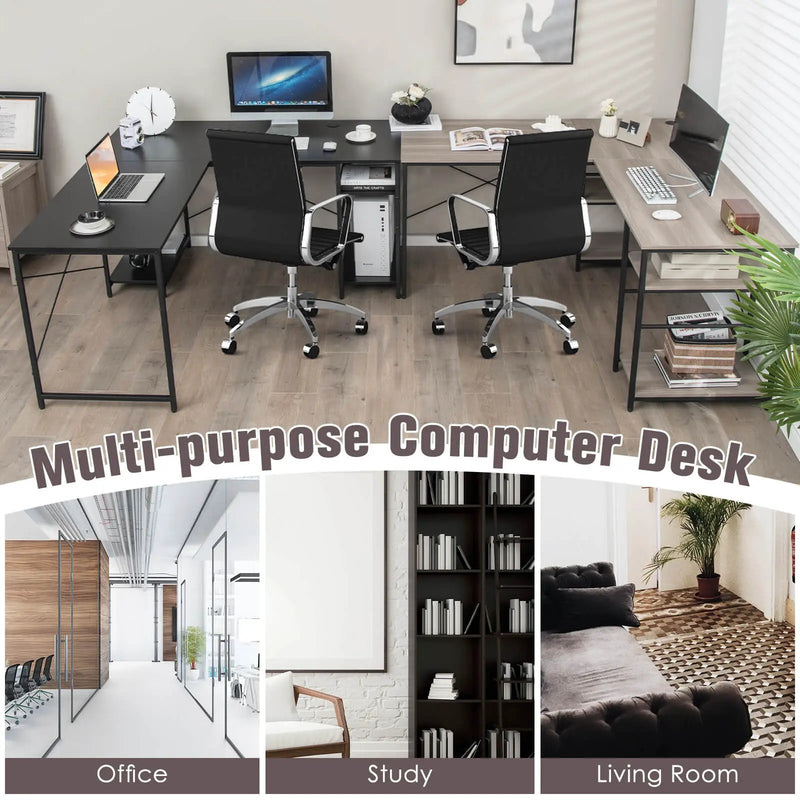 L Shaped Computer Desk with 4 Storage Shelves and Cable Holes by DirectDeals