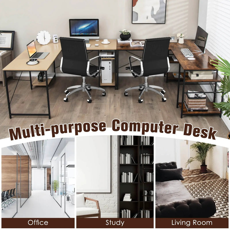 L Shaped Computer Desk with 4 Storage Shelves and Cable Holes by DirectDeals