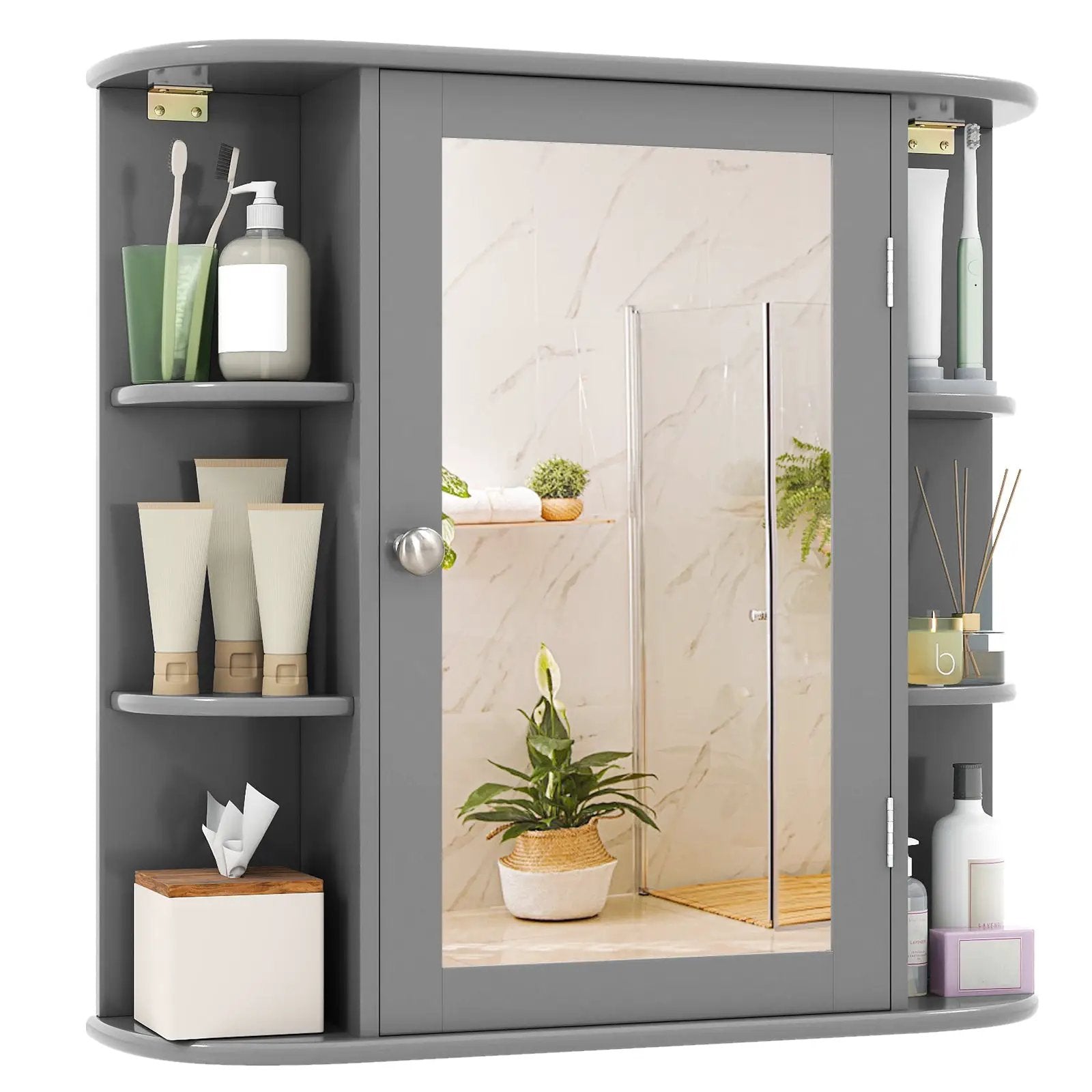 Wall-Mounted Bathroom Mirror Cabinet with Storage Shelves by DirectDeals
