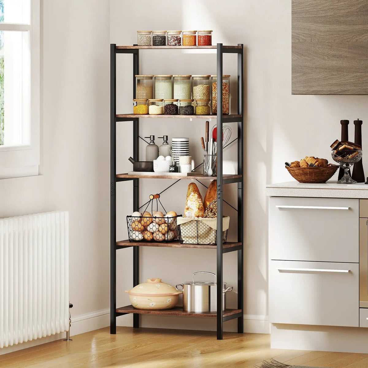 5-Tier Industrial Bookshelf Display Storage Rack with Metal Frame by DirectDeals