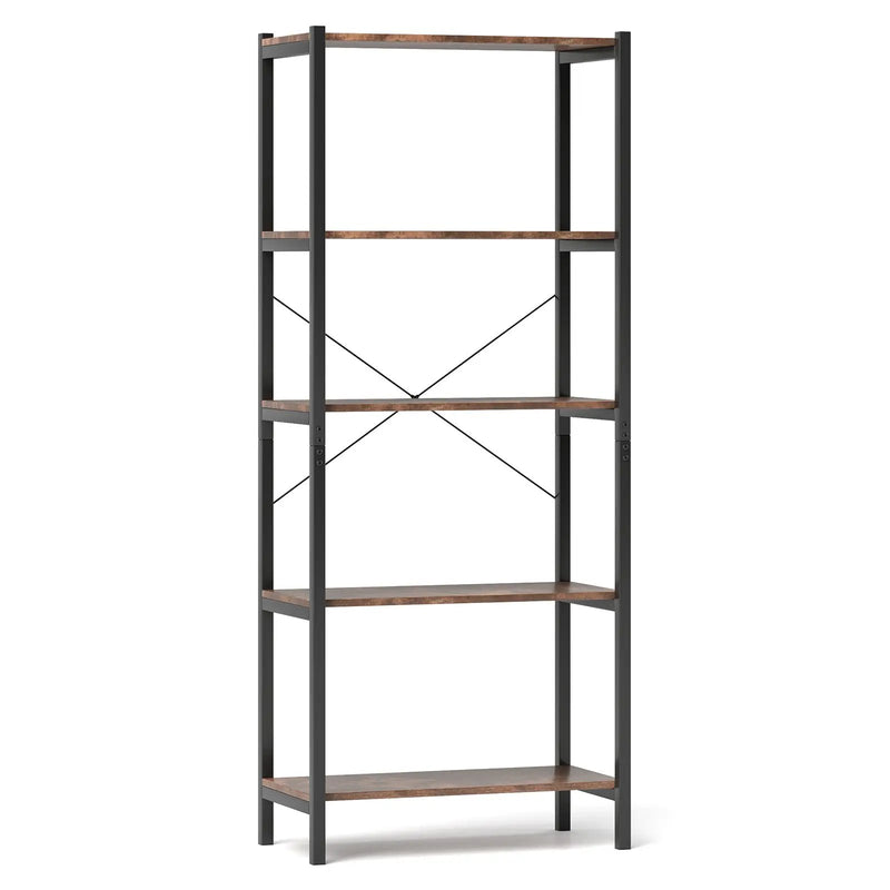 5-Tier Industrial Bookshelf Display Storage Rack with Metal Frame by DirectDeals