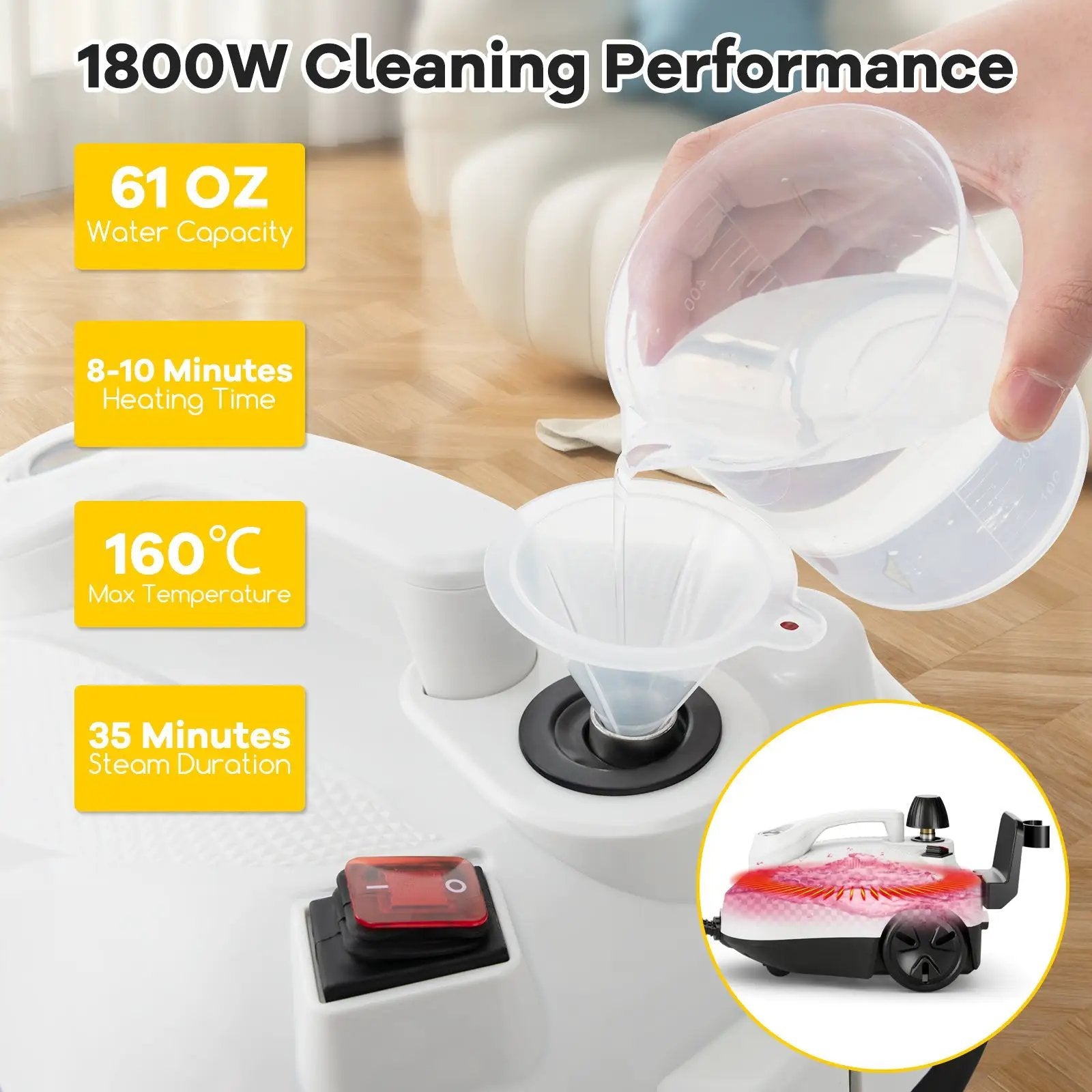 Multipurpose Steam Cleaner 1800W Portable Household Steamer with 61 oz Tank-Gray & White by DirectDeals