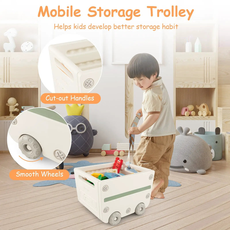 Multipurpose Toy Chest and Bookshelf with Mobile Trolley for Bedroom-Gray by DirectDeals