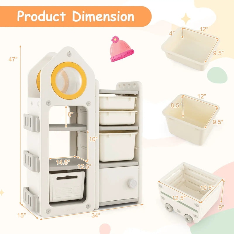 Multipurpose Toy Chest and Bookshelf with Mobile Trolley for Bedroom-Gray by DirectDeals