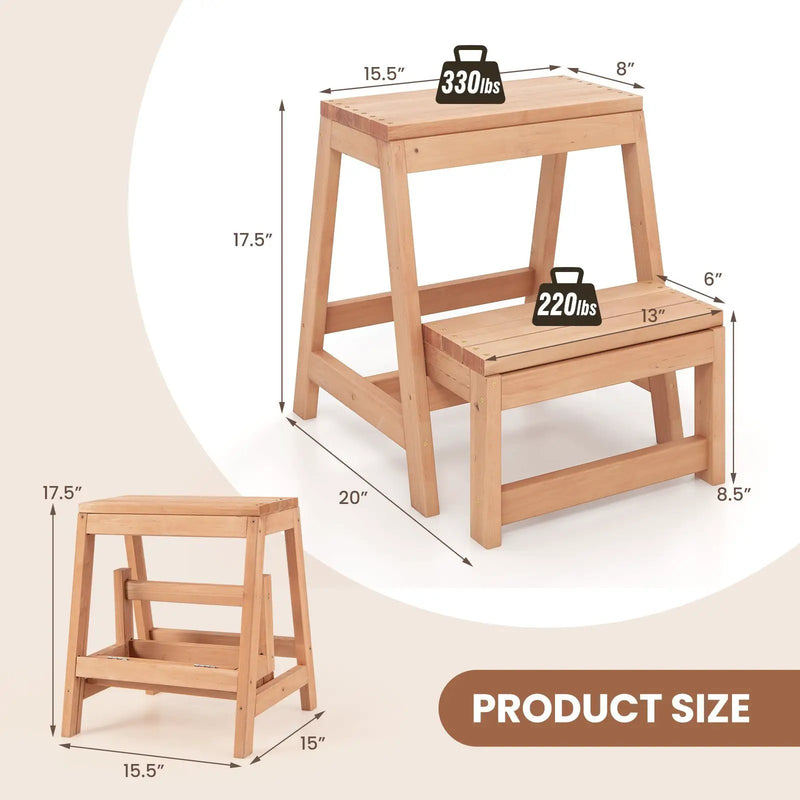 Multipurpose Wood Folding 2-Step Stool for Indoor Outdoor Plant Stand-Natural by DirectDeals
