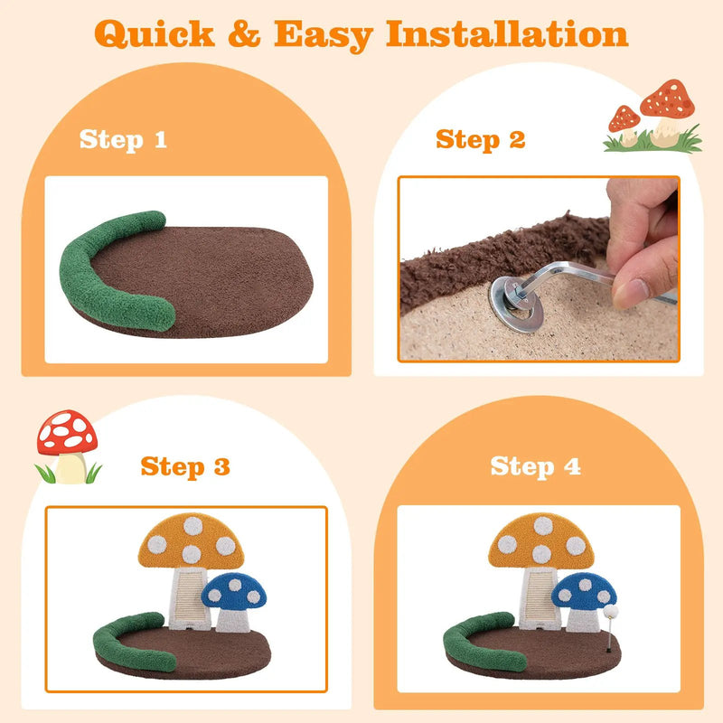 Mushroom Cat Bed Cat Claw Scratcher with Wide Bed and Sisal Scratch Panel-Multicolor by DirectDeals