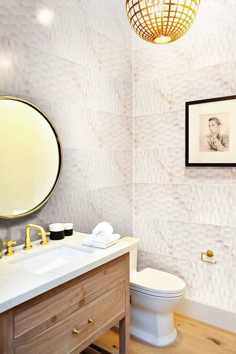 Adella Viso Calacatta 12x24 Satin Matte Ceramic Mosaics N in a finished room