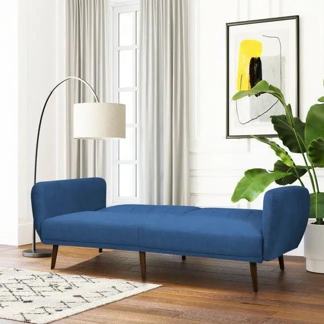 Modern Scandinavian Blue Linen Upholstered Sofa Bed with Wooden Legs by HomePacific