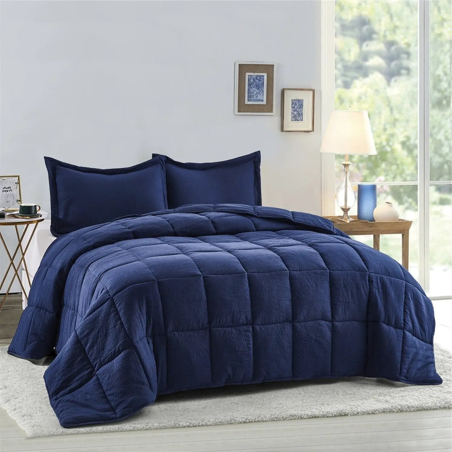 King Size Navy 3 Piece Microfiber Reversible Comforter Set by HomePacific