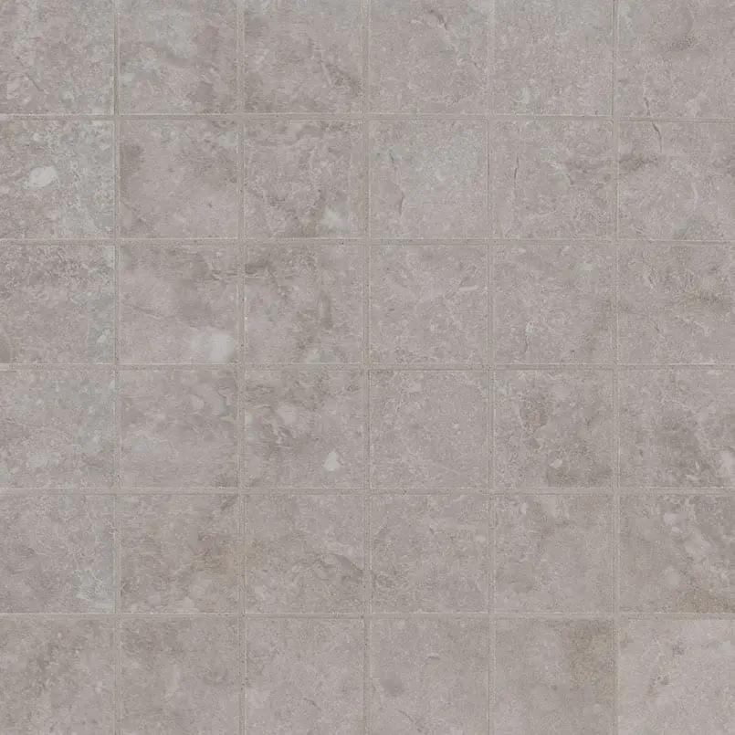 Essentials Ansello Grey Matte Travertine Look Ceramic Mosaics 2x2 close up