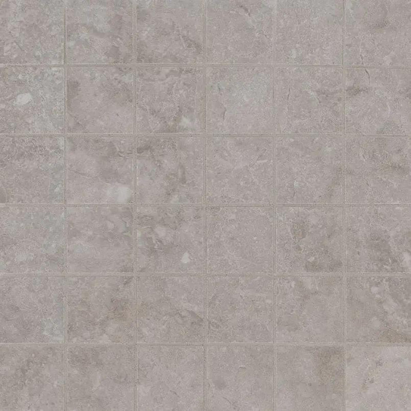 Essentials Ansello Grey Matte Travertine Look Ceramic Mosaics 2x2 close up