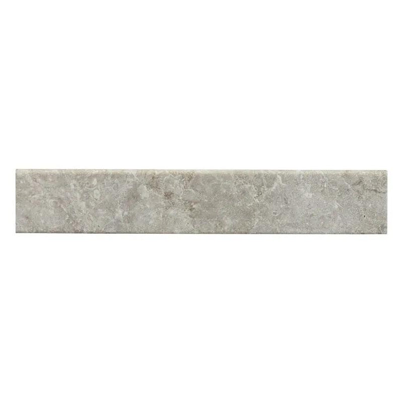 Essentials Ansello Grey Matte Bullnose Travertine Look Ceramic Moldings 3x18 close up