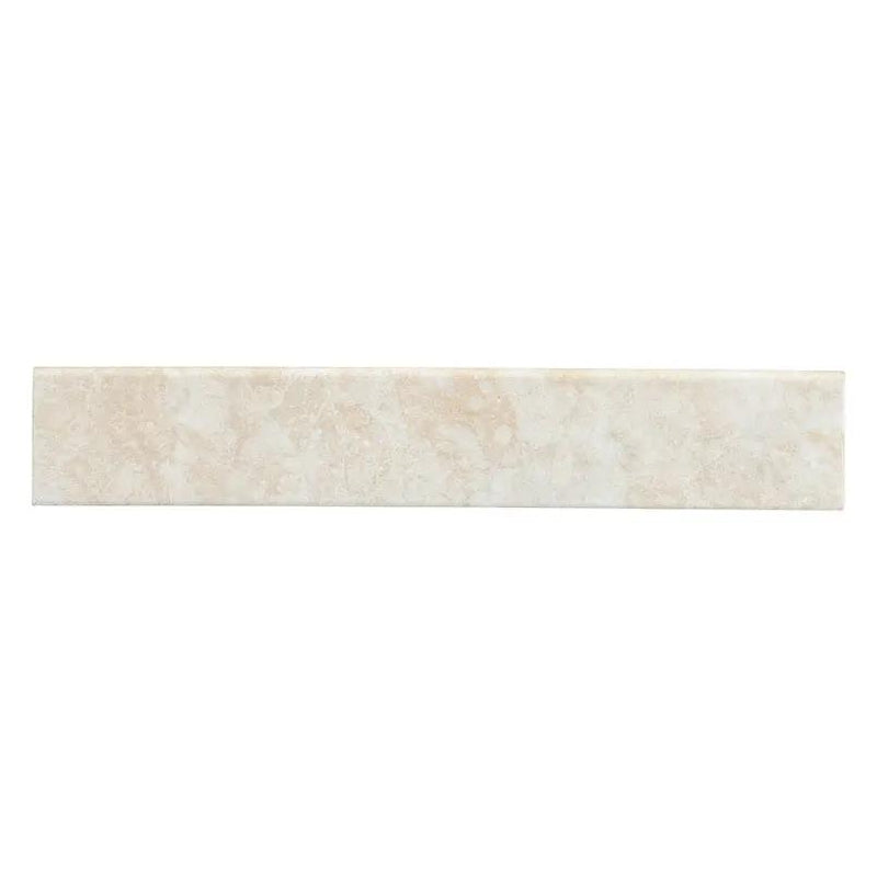 Essentials Ansello Ivory Matte Bullnose Travertine Look Ceramic Moldings 3x18 close up