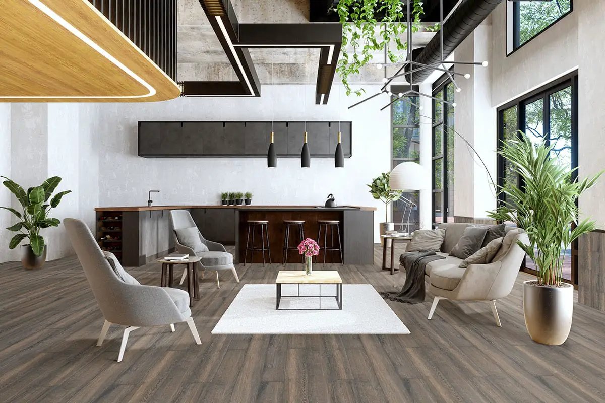 Antoni Nero Matte Wood Look Porcelain Tiles 6x36 in a finished room