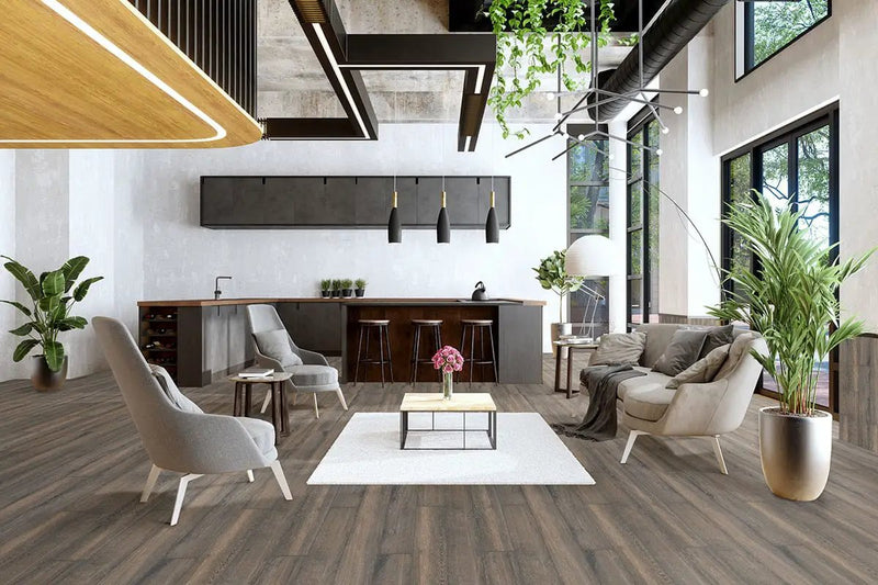 Antoni Nero Matte Wood Look Porcelain Tiles 6x36 in a finished room