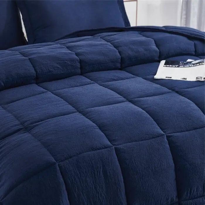 Queen Size Navy 3 Piece Microfiber Reversible Comforter Set by HomePacific