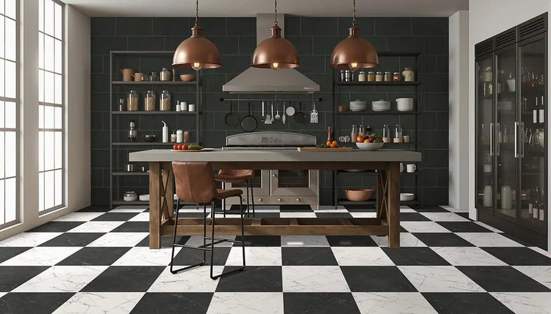 Architecta Graphite Matte Porcelain Tiles 24x24 in a finished room