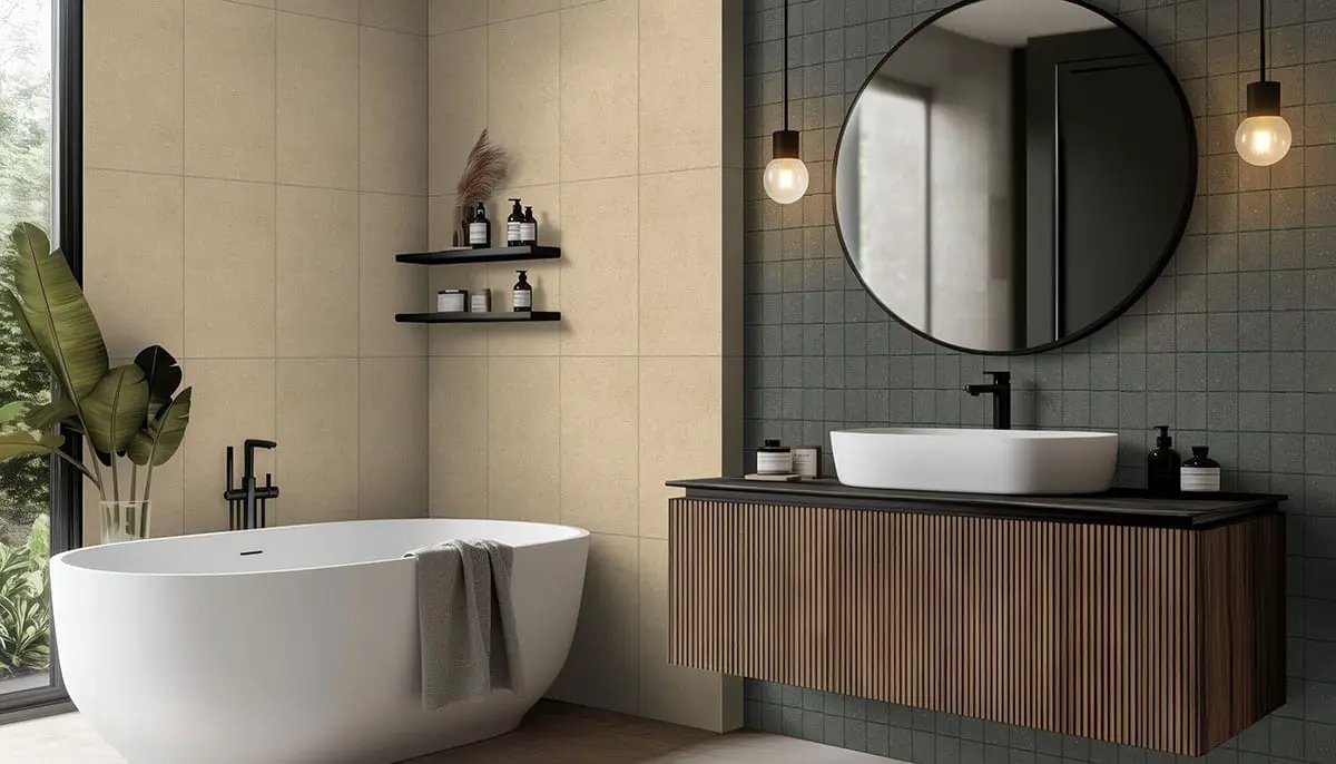 Architecta Graphite Matte Porcelain Tiles 12x24 in a finished room