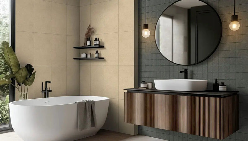 Architecta Graphite Matte Bullnose Porcelain Tiles 2.4x24 in a finished room