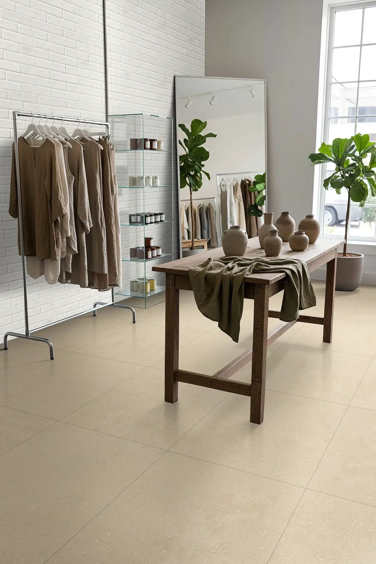 Architecta Greige Matte Porcelain Tiles 24x24 in a finished room