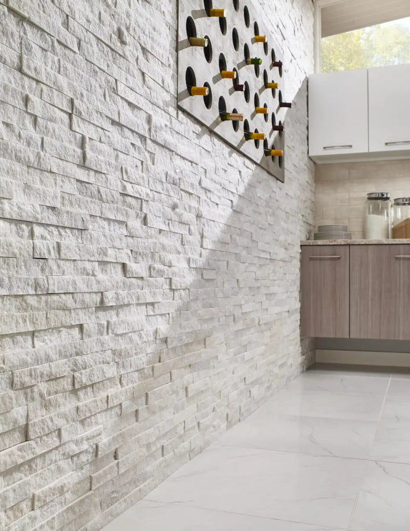 Aria Bianco Polished Marble Look Porcelain Tiles 12x24 in a finished room