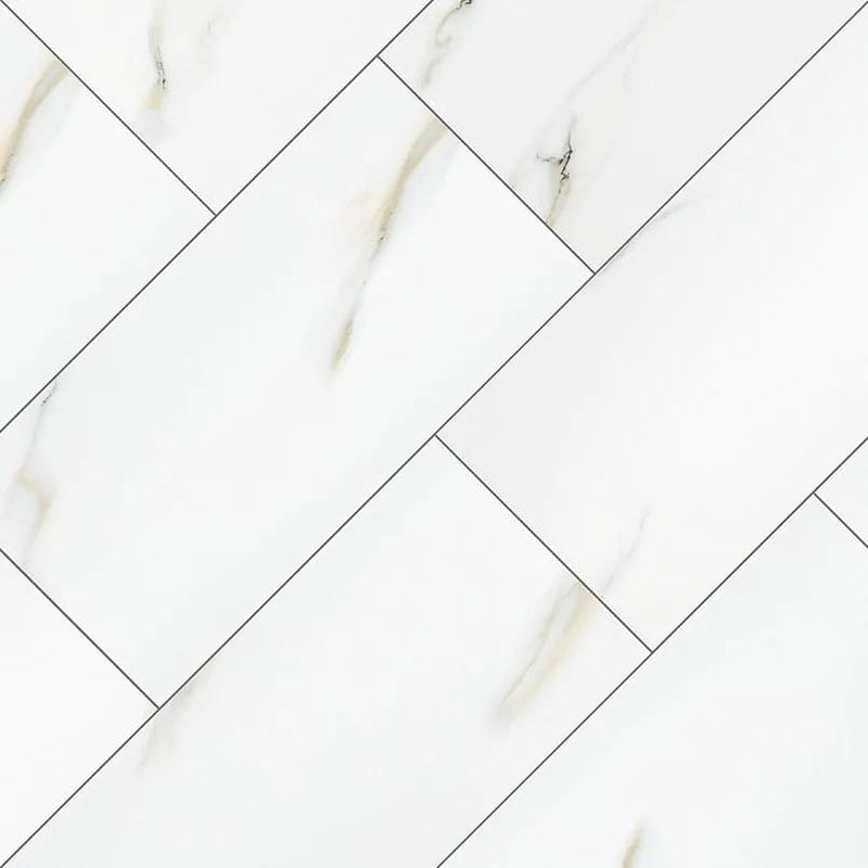 Aria Bianco Polished Bullnose Marble Look Porcelain Moldings 3x18 angled view