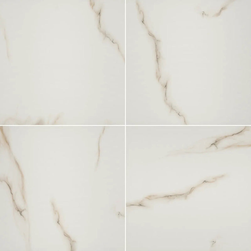 Aria Bianco Polished Marble Look Porcelain Tiles 24x24 close up