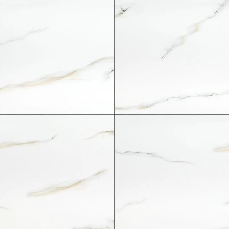 Aria Bianco Polished Marble Look Porcelain Tiles 24x24 close up