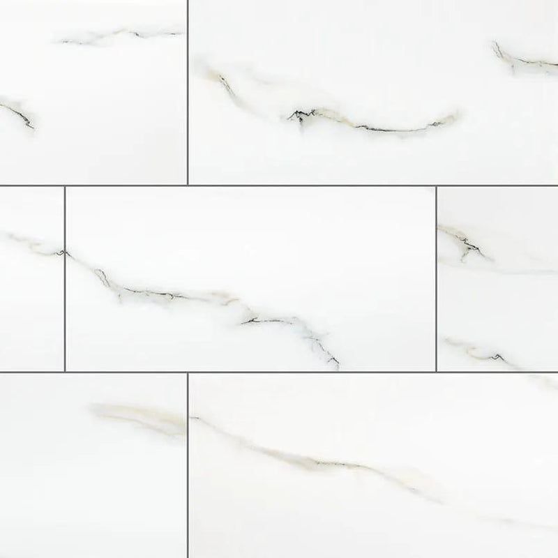 Aria Bianco Polished Marble Look Porcelain Tiles 24x48 close up