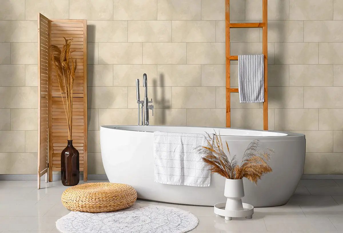 Aria Ice Polished Marble Look Porcelain Tiles 12x24 in a finished room