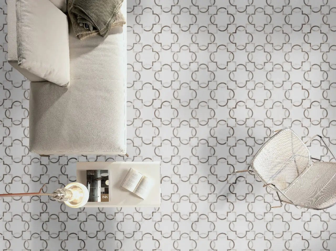 Aria Oro Polished Marble Look Porcelain Tiles 24x24 in a finished room