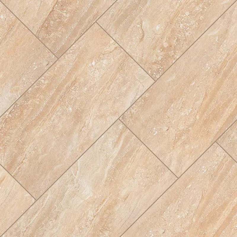 Aria Oro Polished Marble Look Porcelain Tiles 24x48 angled view