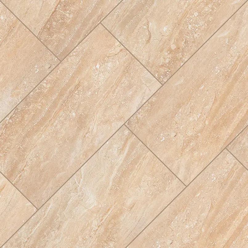Aria Oro Polished Marble Look Porcelain Mosaics 2x4 angled view