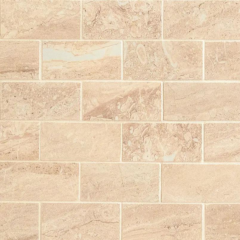 Aria Oro Polished Marble Look Porcelain Mosaics 2x4 close up
