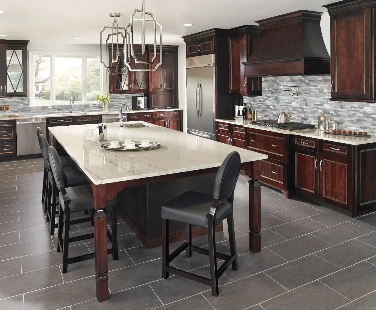 Alaska Gray Mini Split Face Marble Pavers in a finished room