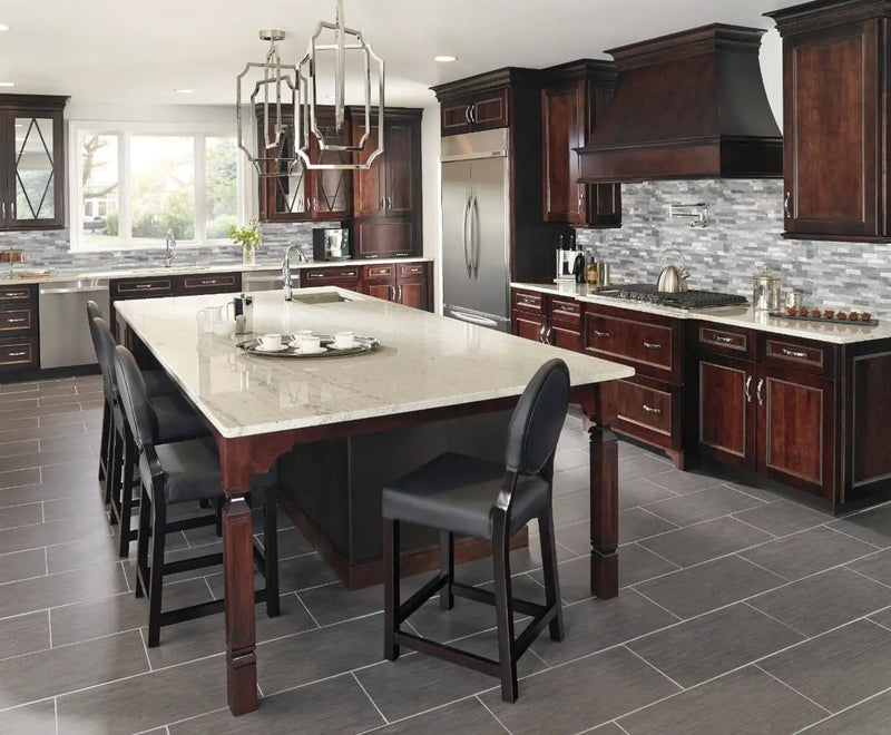 Alaska Gray Mini Split Face Marble Pavers in a finished room