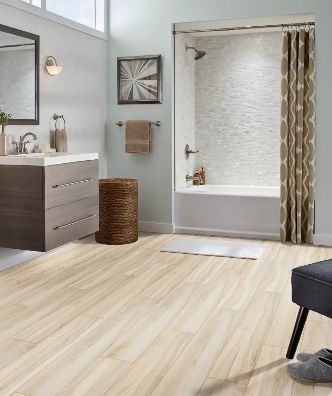 Aspenwood Amber Matte Porcelain Tiles 9x48 in a finished room